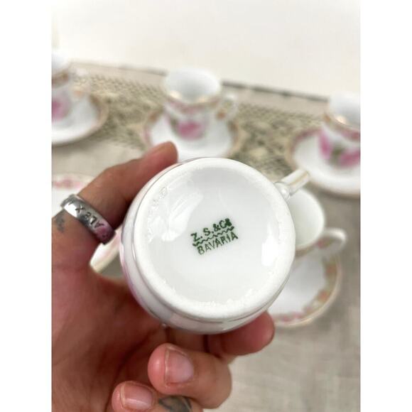VTG Set of 6 Pink Rose Tea Cup & Saucer Antique Z. S. & Co Bavaria Floral 12PC - Picture 4 of 12